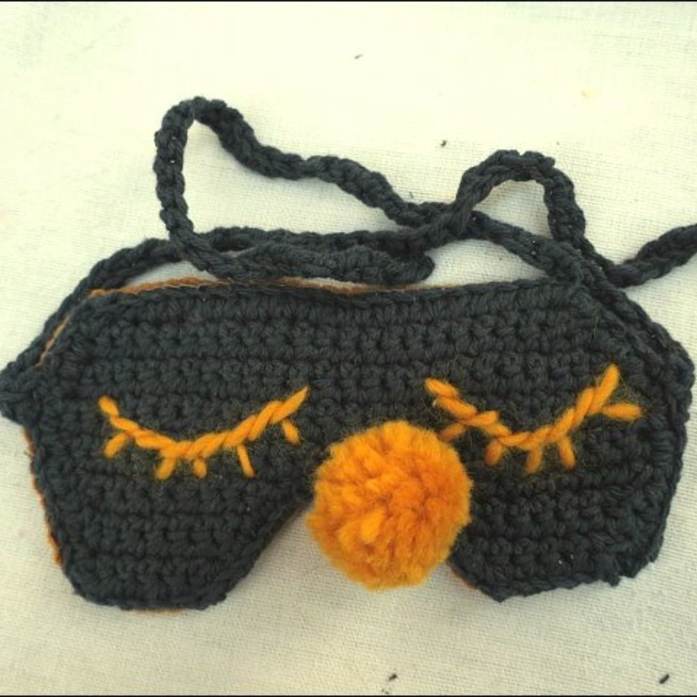 Handmade Crochet Sleep Mask with a Pompom Nose